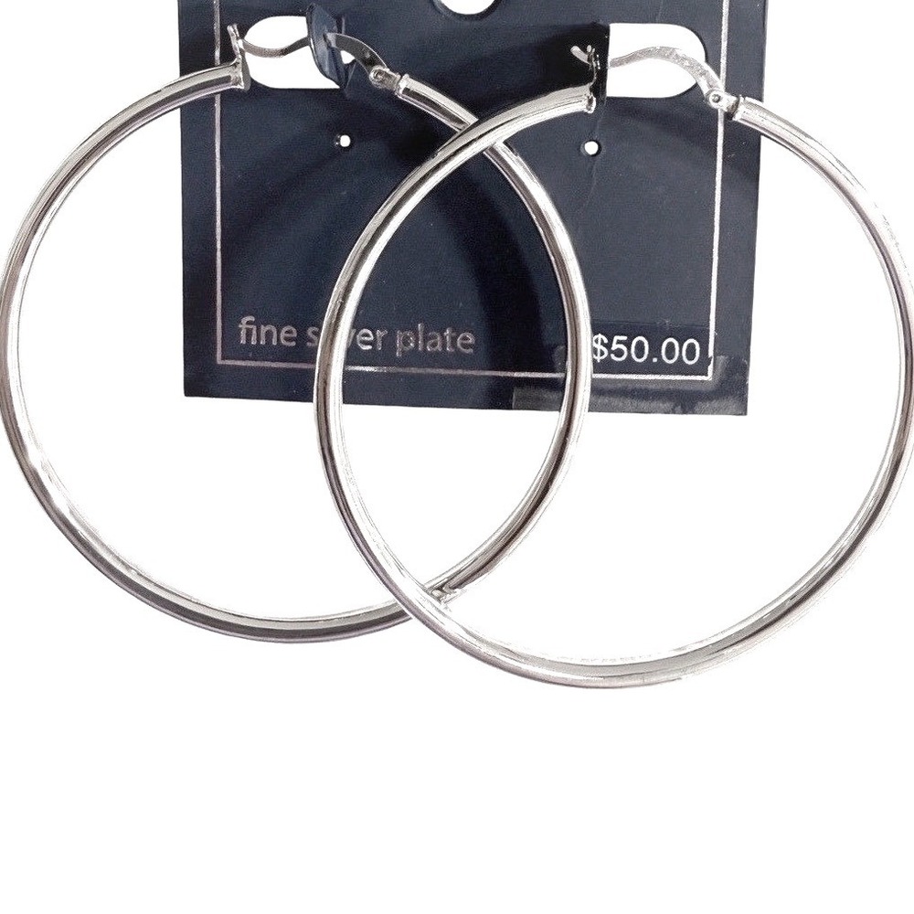 Belk Silverworks Hoop Earrings Round Big 2.5 inch‎ Large Silver Plated Jewelry - Picture 2 of 6